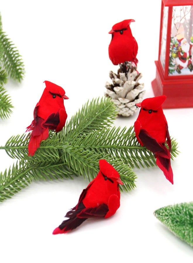 UWIOFF 12 Small Red Cardinal Christmas Ornaments Clip on Cardinals Red Birds for Christmas Tree Decorations Crafts Wreath Garland Cardinals Decor, Velvet & Feathers - Image 5